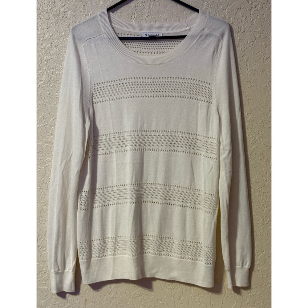 Athleta Elegant Cream Knit Sweater Long Sleeves Lightweight Size L